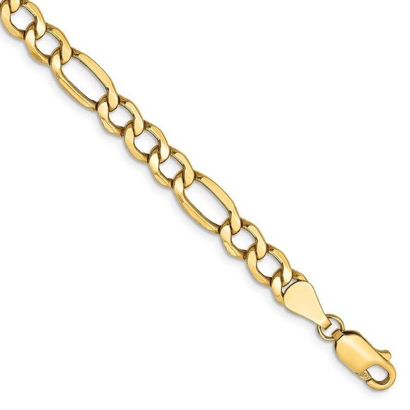 Men's 5.75mm 14k Yellow Gold Hollow Figaro Chain Bracelet 7 Inch